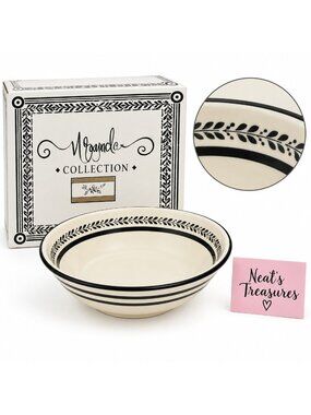 Caffco M Bagwell COLORS Black White Motfil Hand Painted Pottery Serving Bowl NEW